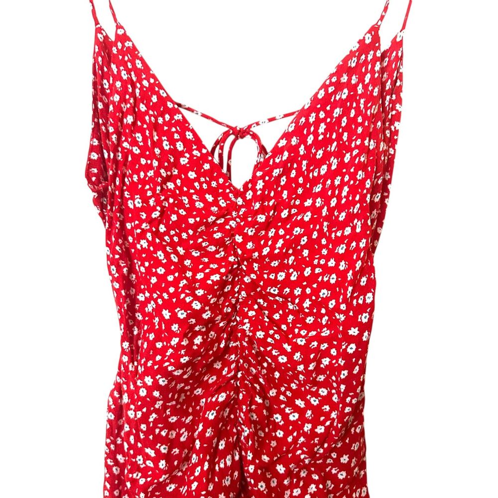 ZARA Floral Ruffle Open Back Mini Dress Red Small - Picture 3 of 4